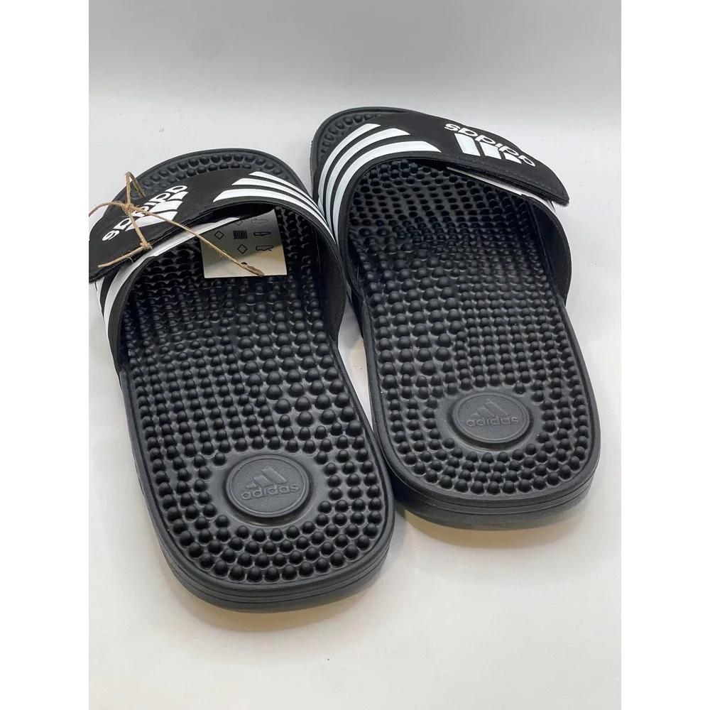 Adidas Adissage Mens Slides Black White Massage Footbed Sandals Size 11